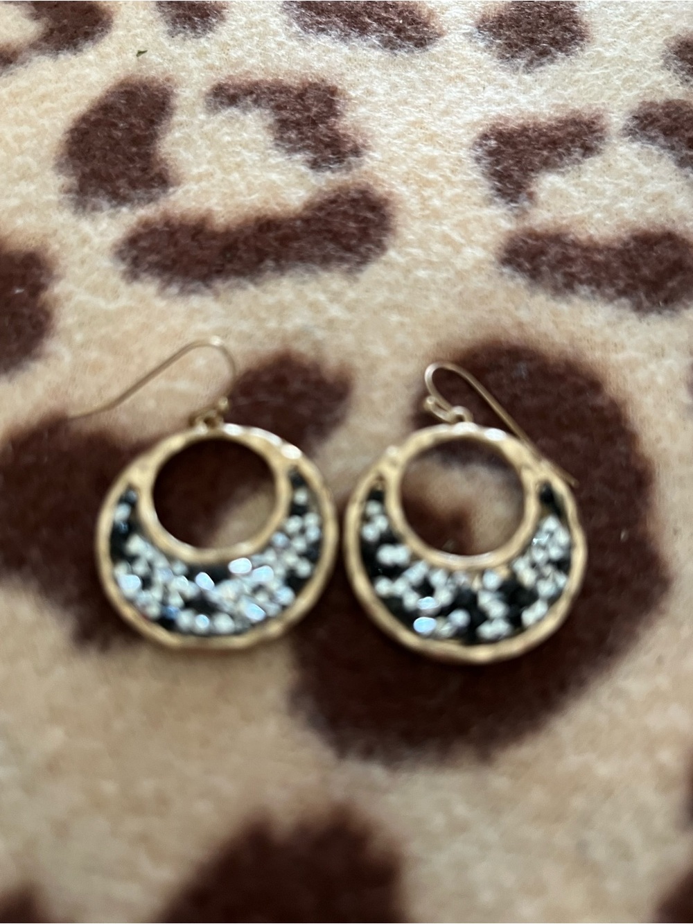 Gold-Tone Hoop Earrings with Black Enamel and Silver Accents